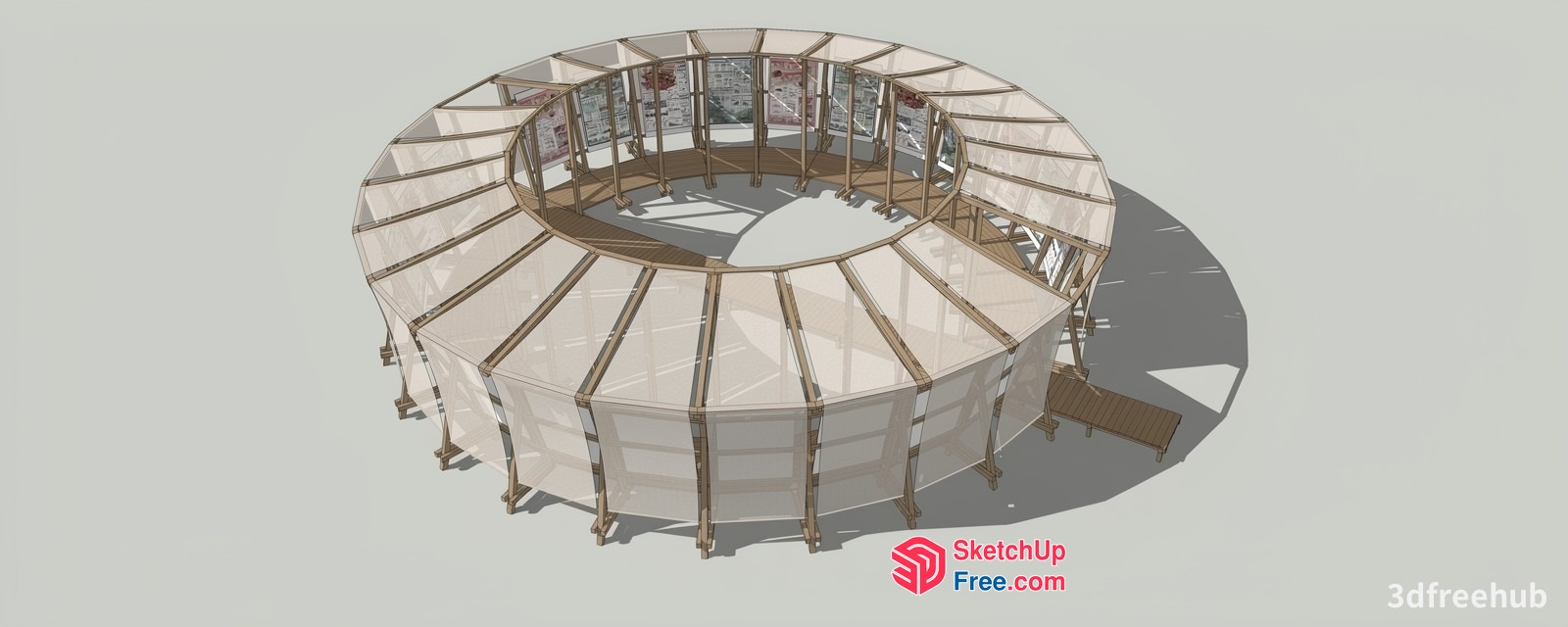 Elegant Circular Glass And Wood Structure 3D SketchUp File