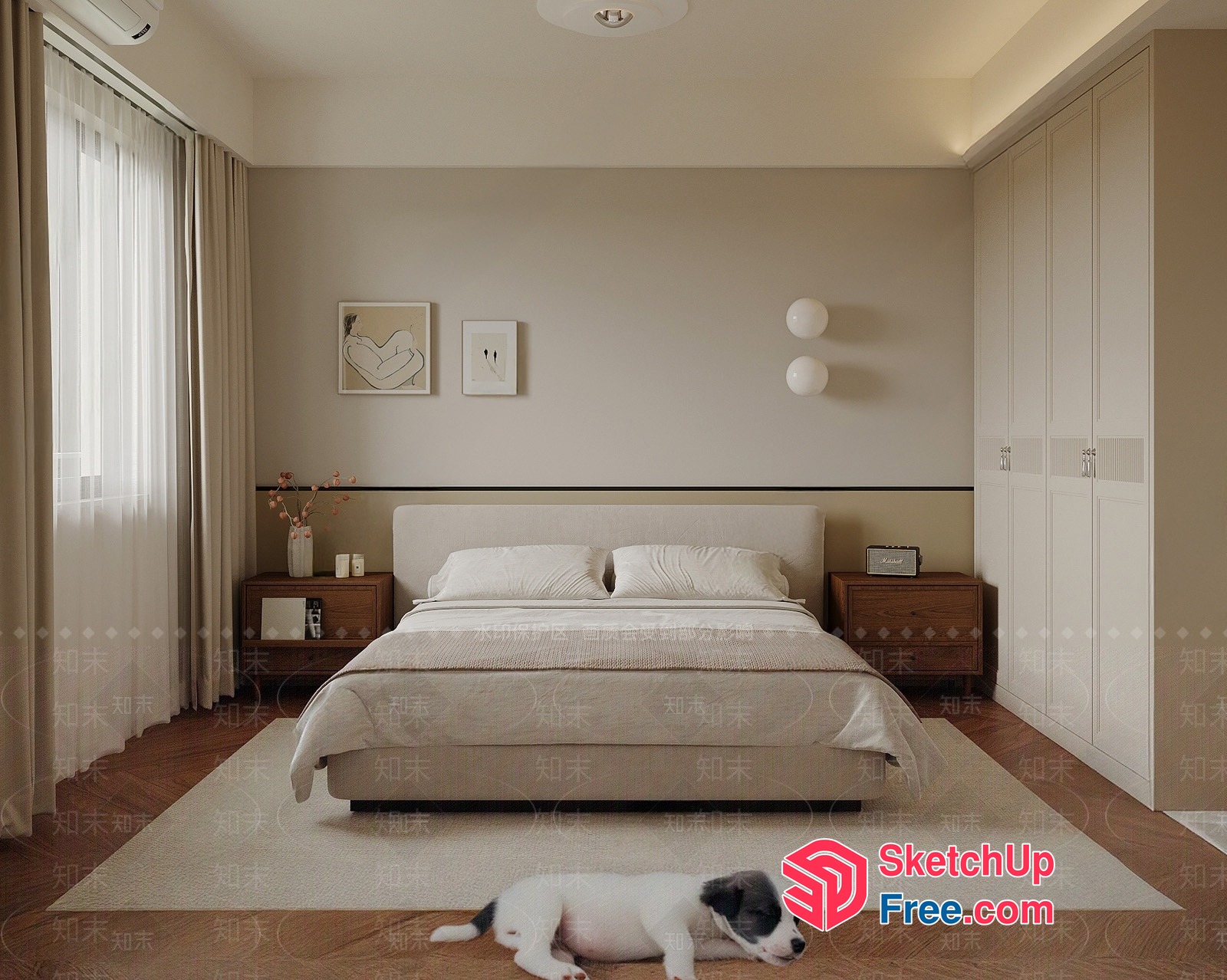 Modern Minimalist Bedroom With Neutral Tones 3D SketchUp File