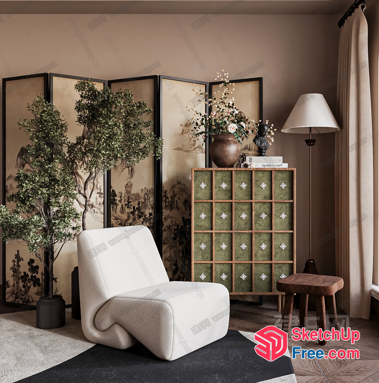 Modern Japanese-Inspired Living Room Interior 3D SketchUp File