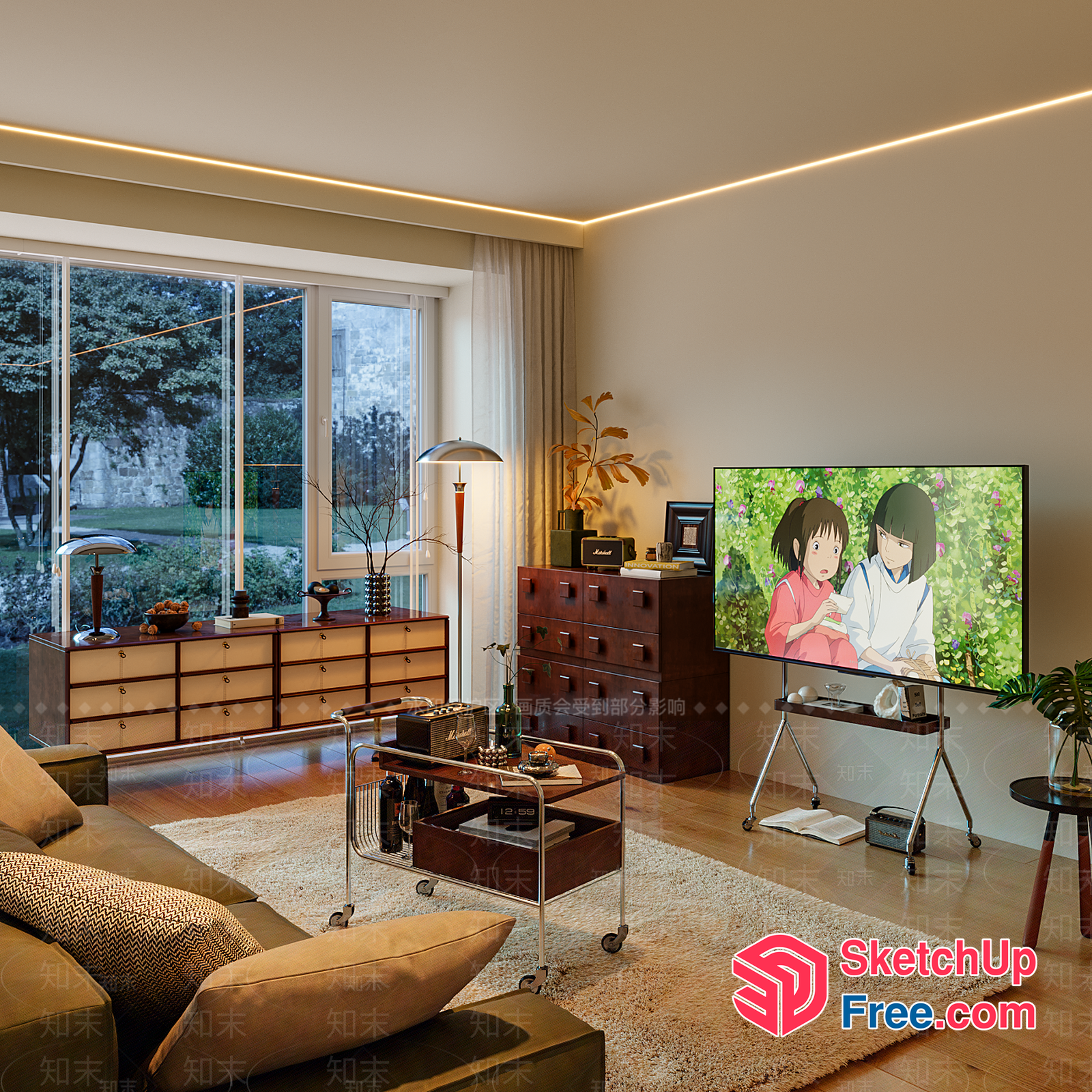 Modern Living Room With Japanese-Inspired Decor 3D SketchUp File