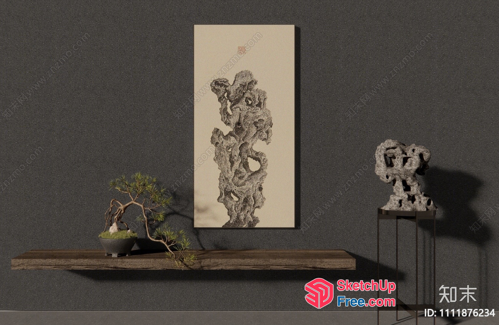 Elegant Japanese-Inspired Interior Scene With Minimalist Furniture 3D SketchUp File