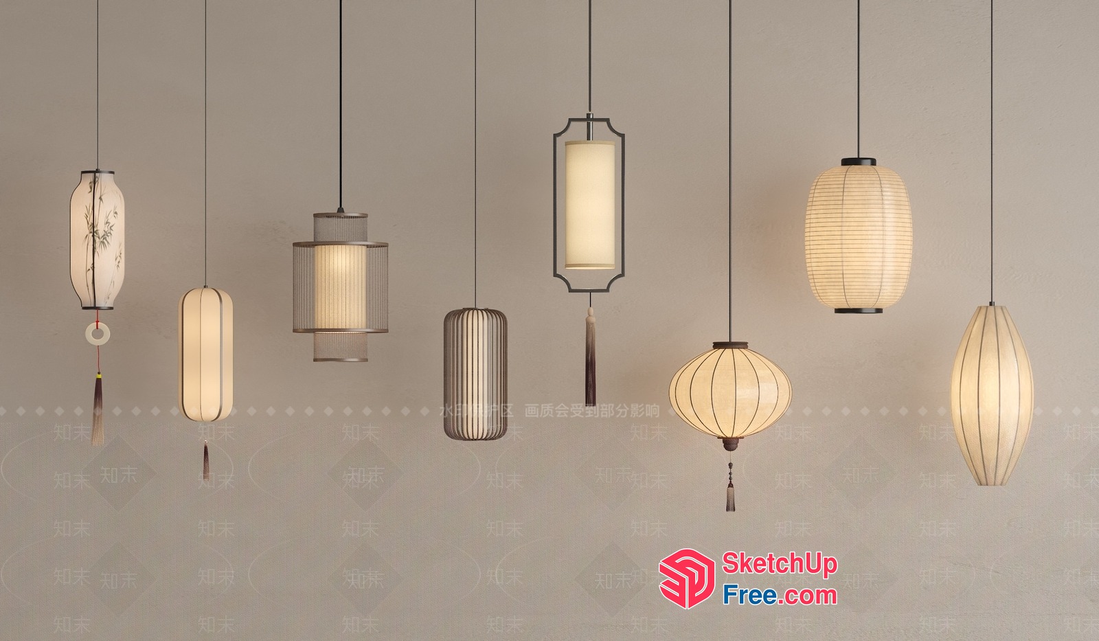 Asian-Inspired Hanging Lighting Fixtures 3D SketchUp File