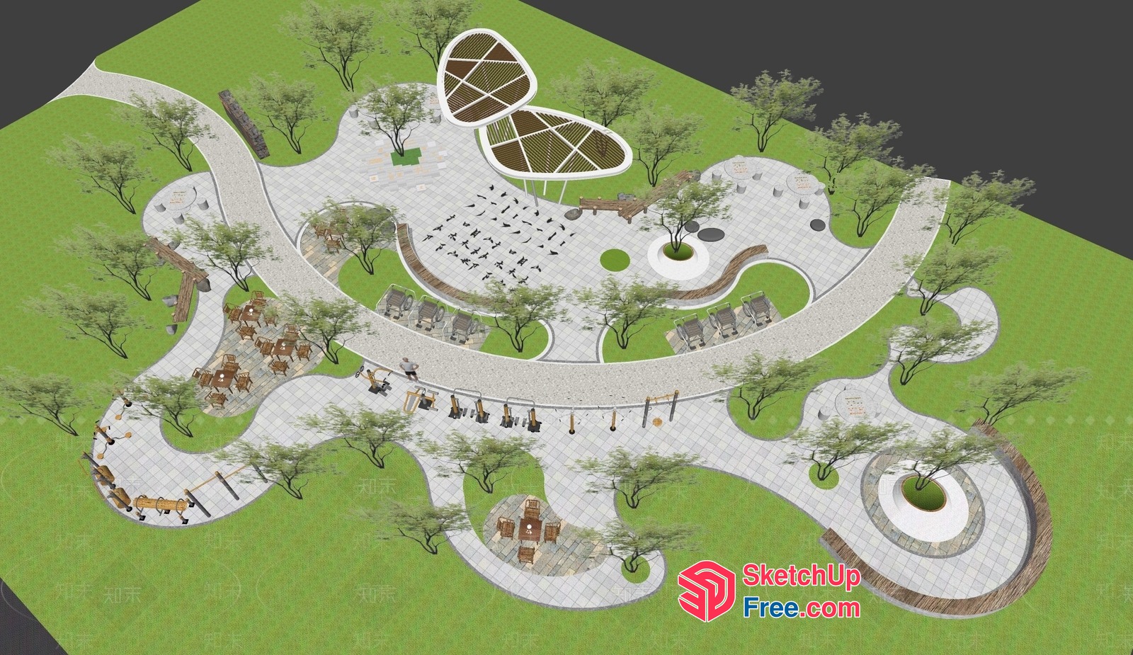 Serpentine Pathway And Pavilion 3D SketchUp File
