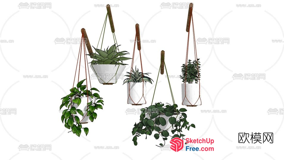 Four Potted Plants Hanging From A Wall 3D SketchUp File