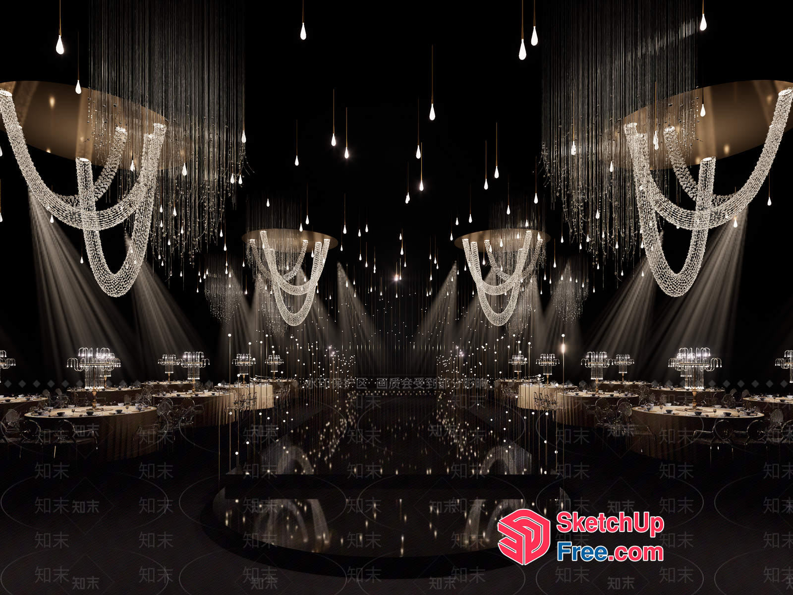 Elegant Crystal Chandelier Interior Design 3D SketchUp File