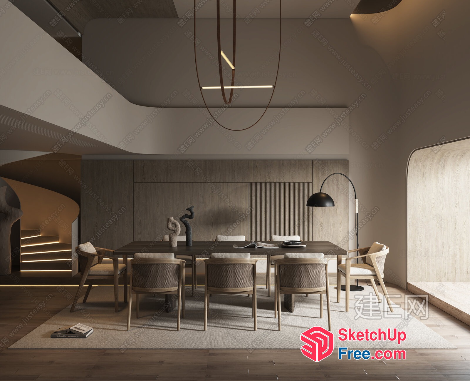Modern Minimalist Dining Room With Elegant Lighting 3D SketchUp File