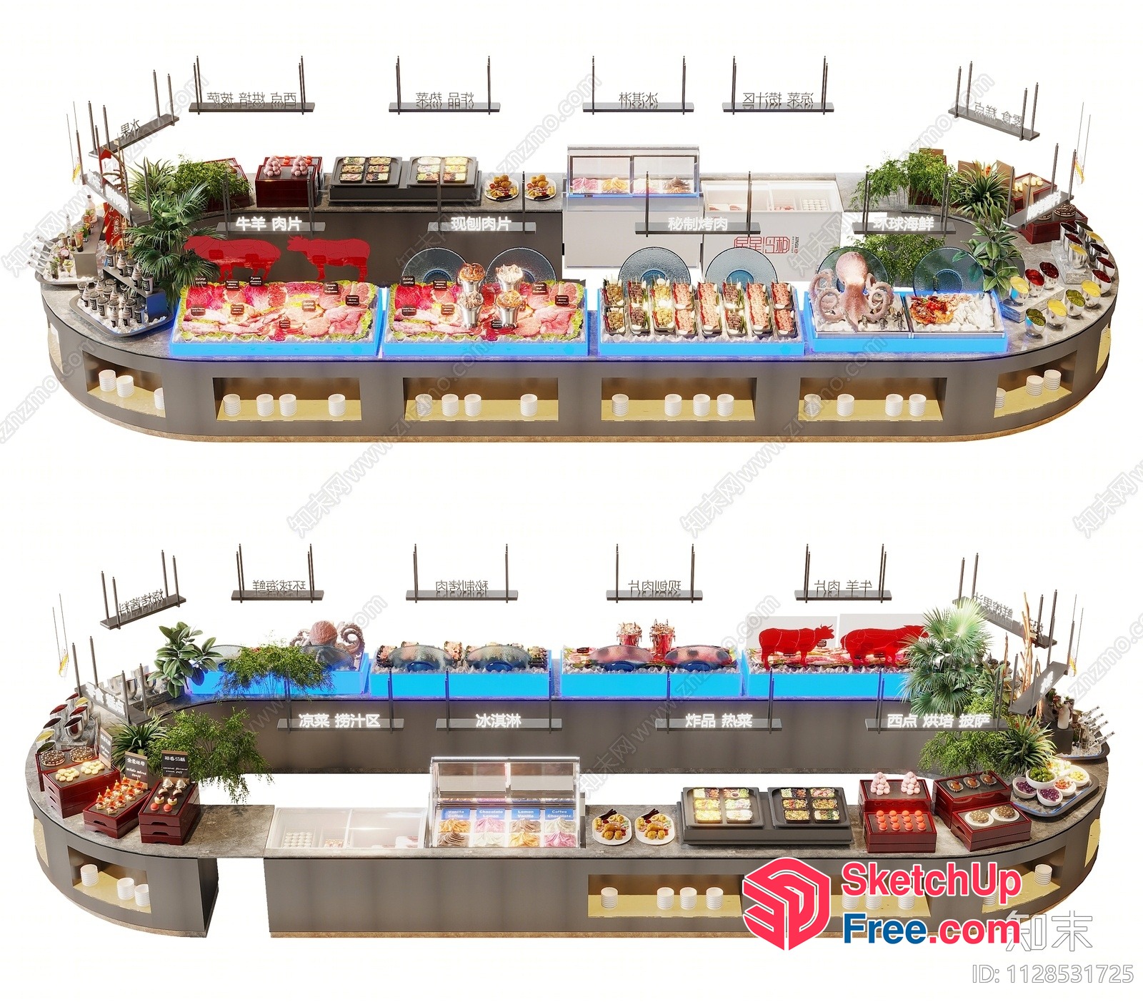 Modern Chinese Buffet Restaurant Interior Design 3D SketchUp File
