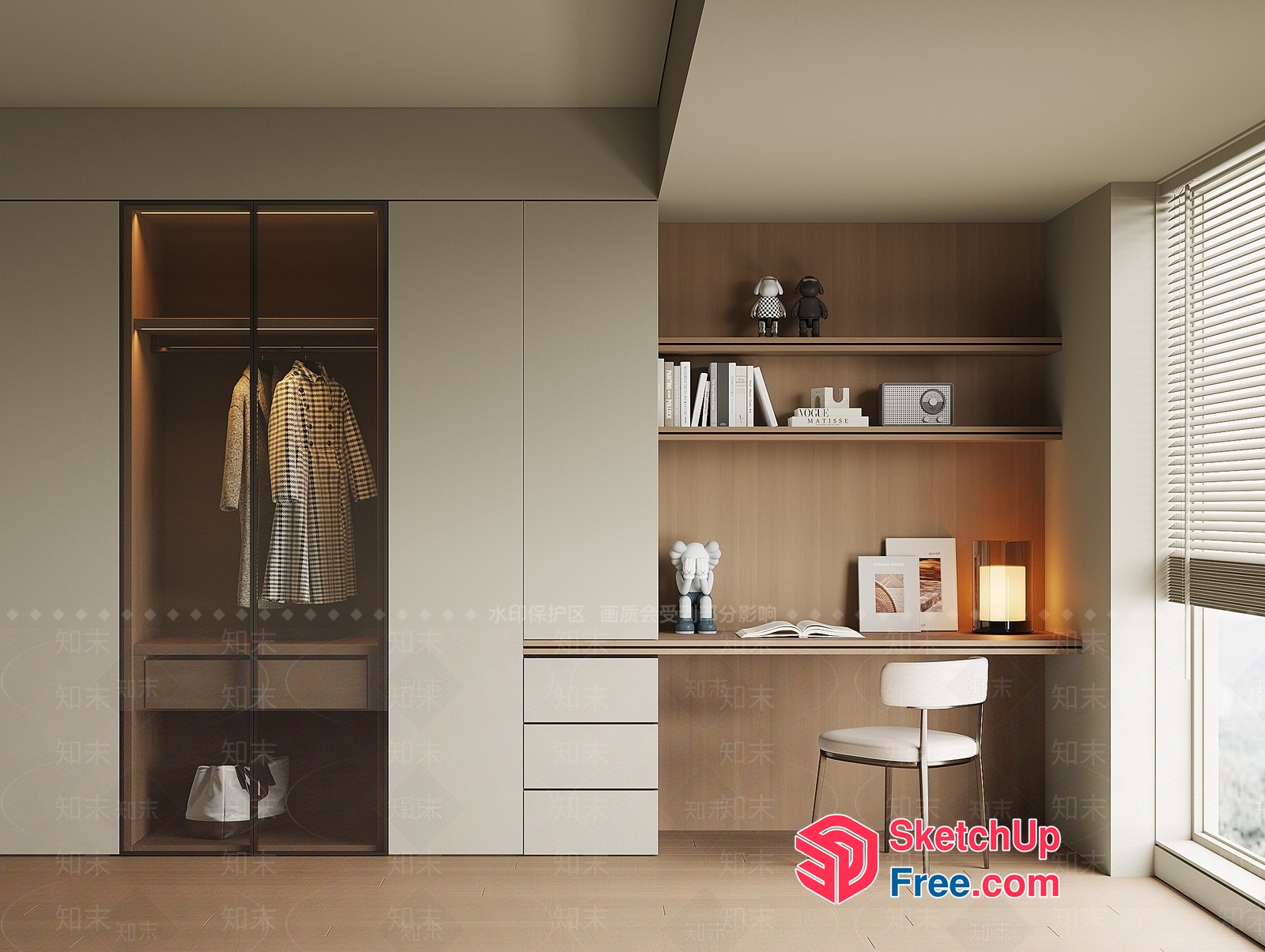 Minimalist Office Interior With Sleek Wooden Furniture 3D SketchUp File
