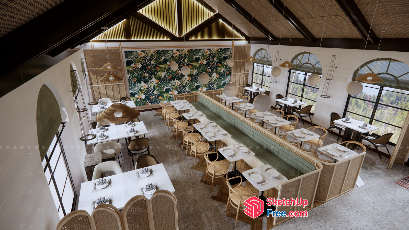 Modern Tropical Dining Room With Natural Materials 3D SketchUp File