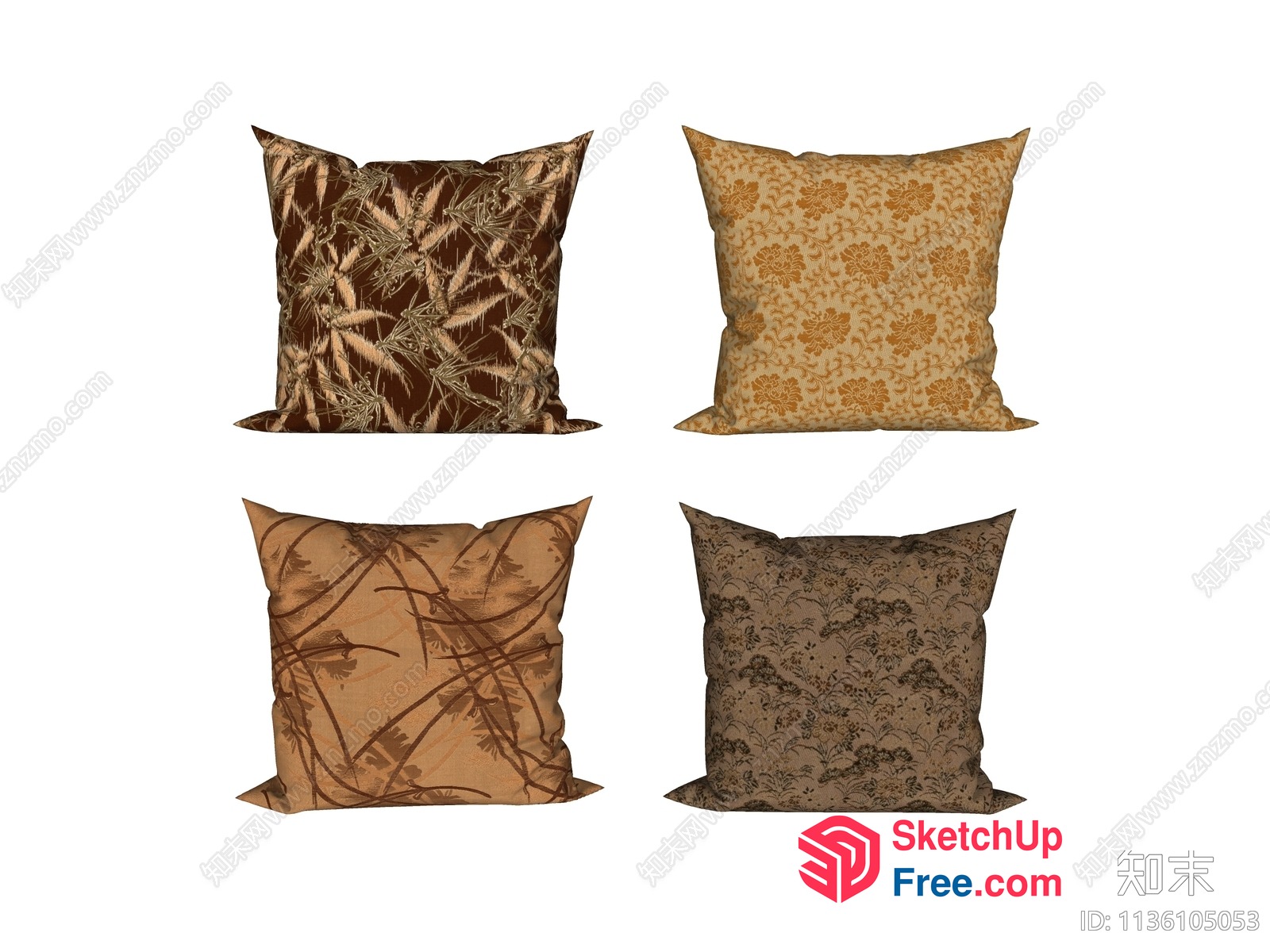 Decorative Throw Pillows With Floral And Geometric Patterns 3D SketchUp File