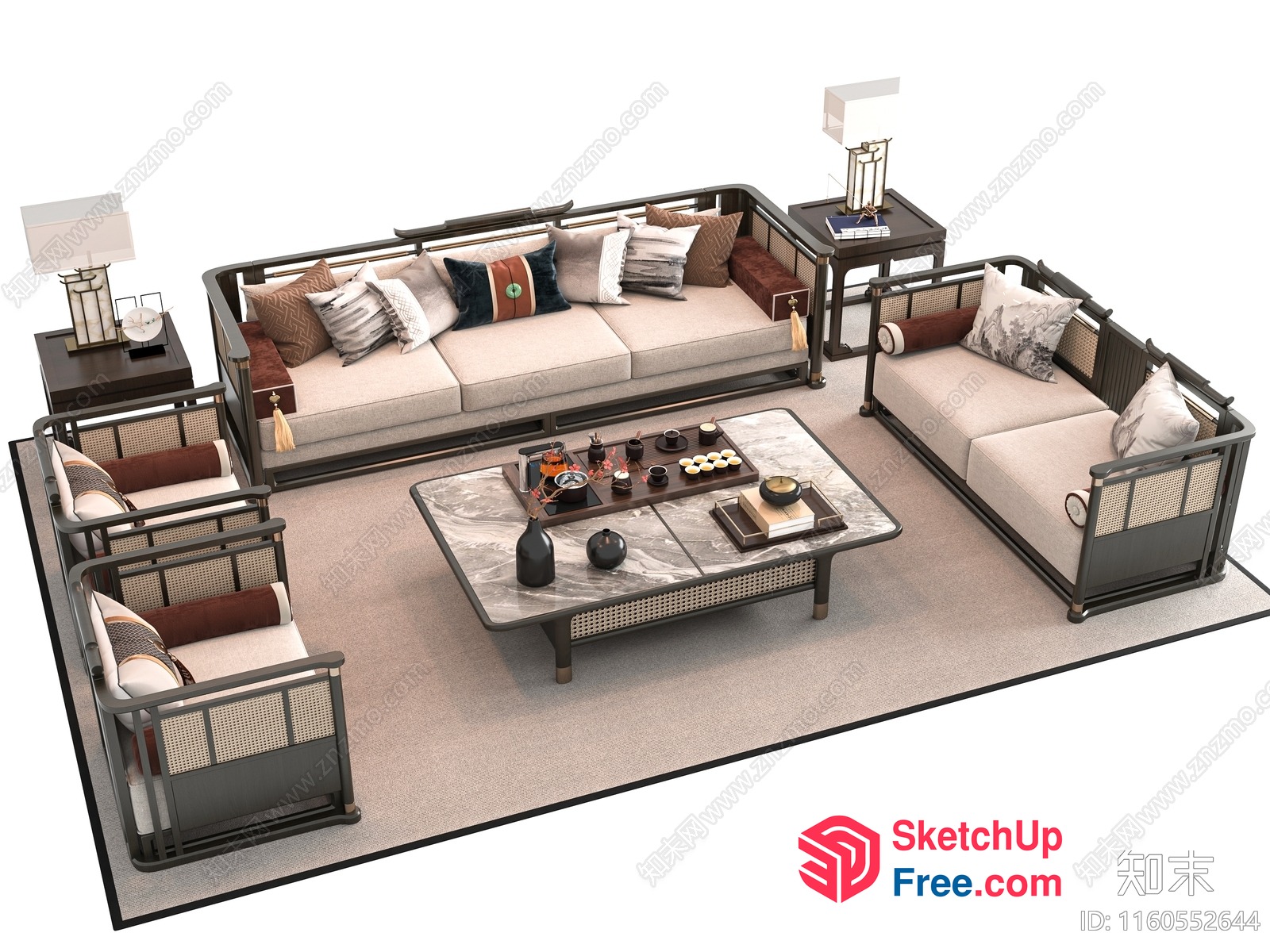 Traditional Japanese Style Living Room Furniture Set 3D SketchUp File