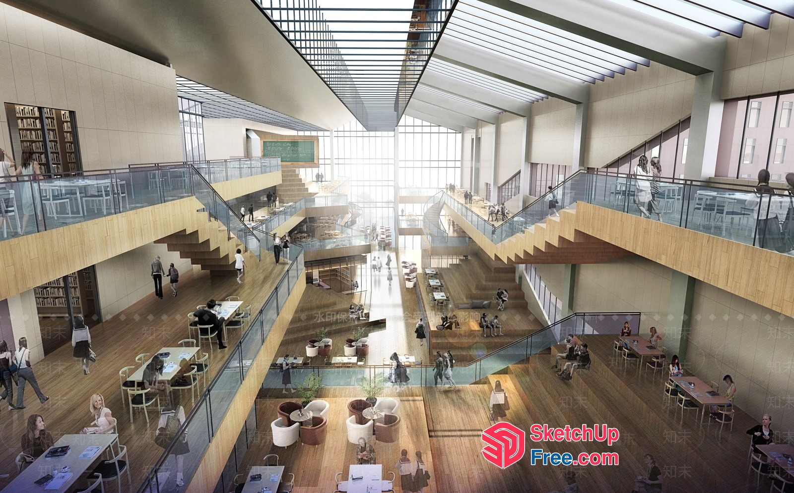 Modern Office Interior With Staircase And Natural Lighting 3D SketchUp File
