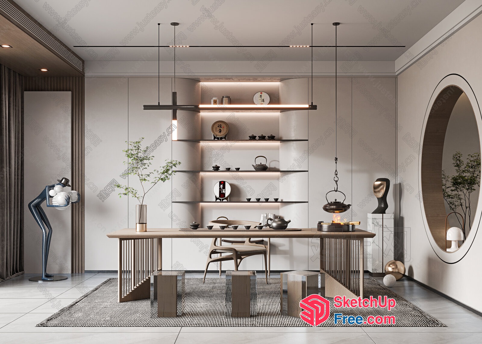 Modern Minimalist Interior Design With Japanese Decor Elements 3D SketchUp File
