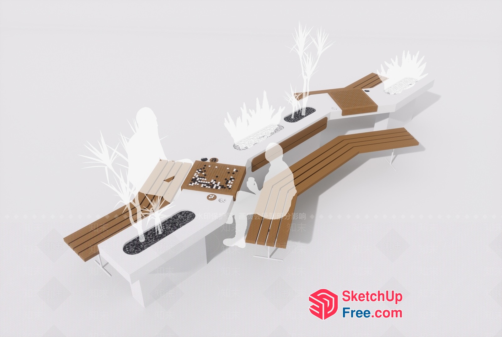 Modern Outdoor Game Table And Benches 3D SketchUp File