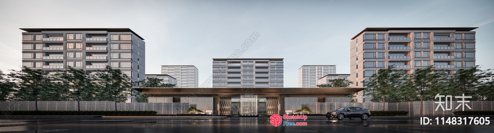 Modern Apartment Building Exterior 3D SketchUp File