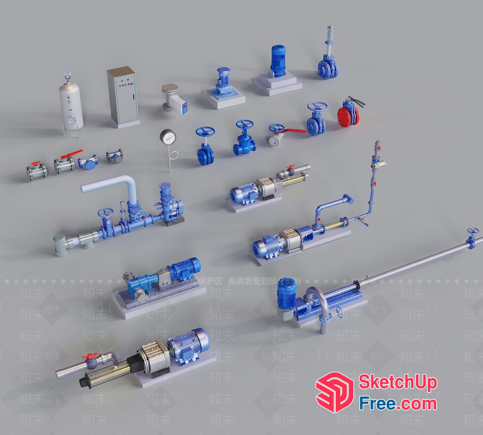 Industrial Pipe Fittings Collection 3D SketchUp File