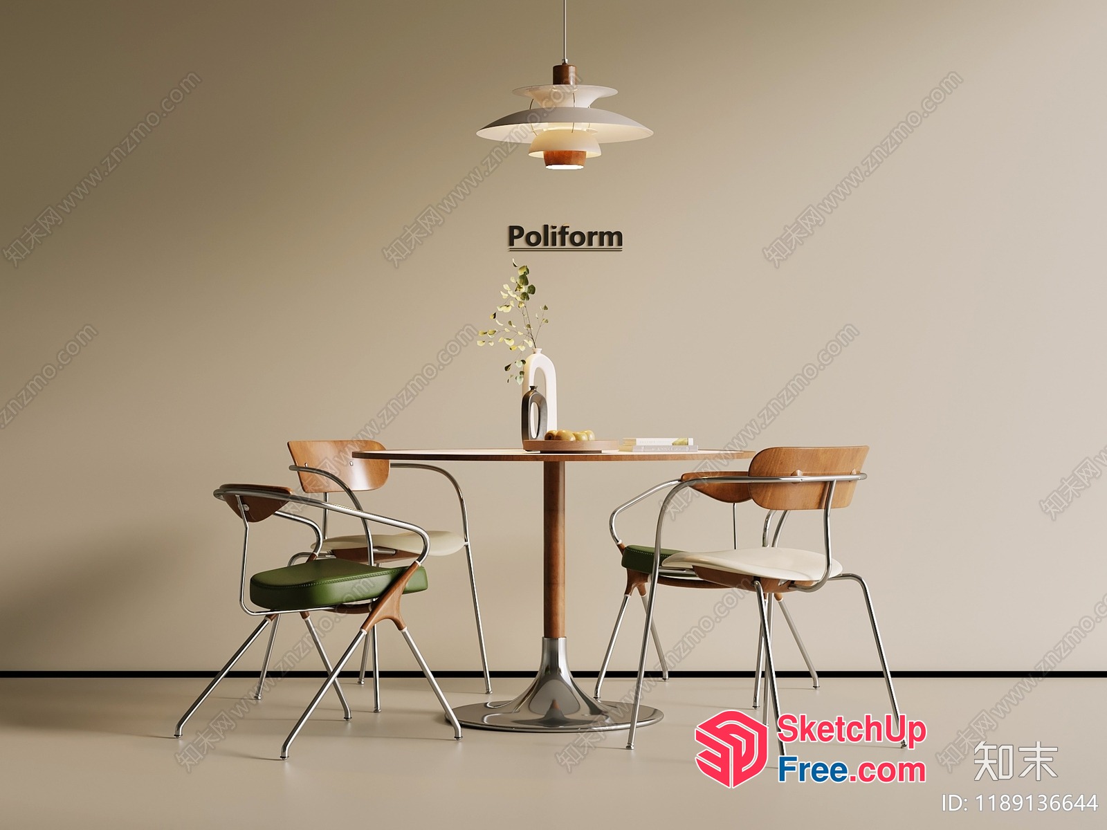Modern Minimalist Dining Room With Wooden Table And Chairs 3D SketchUp File
