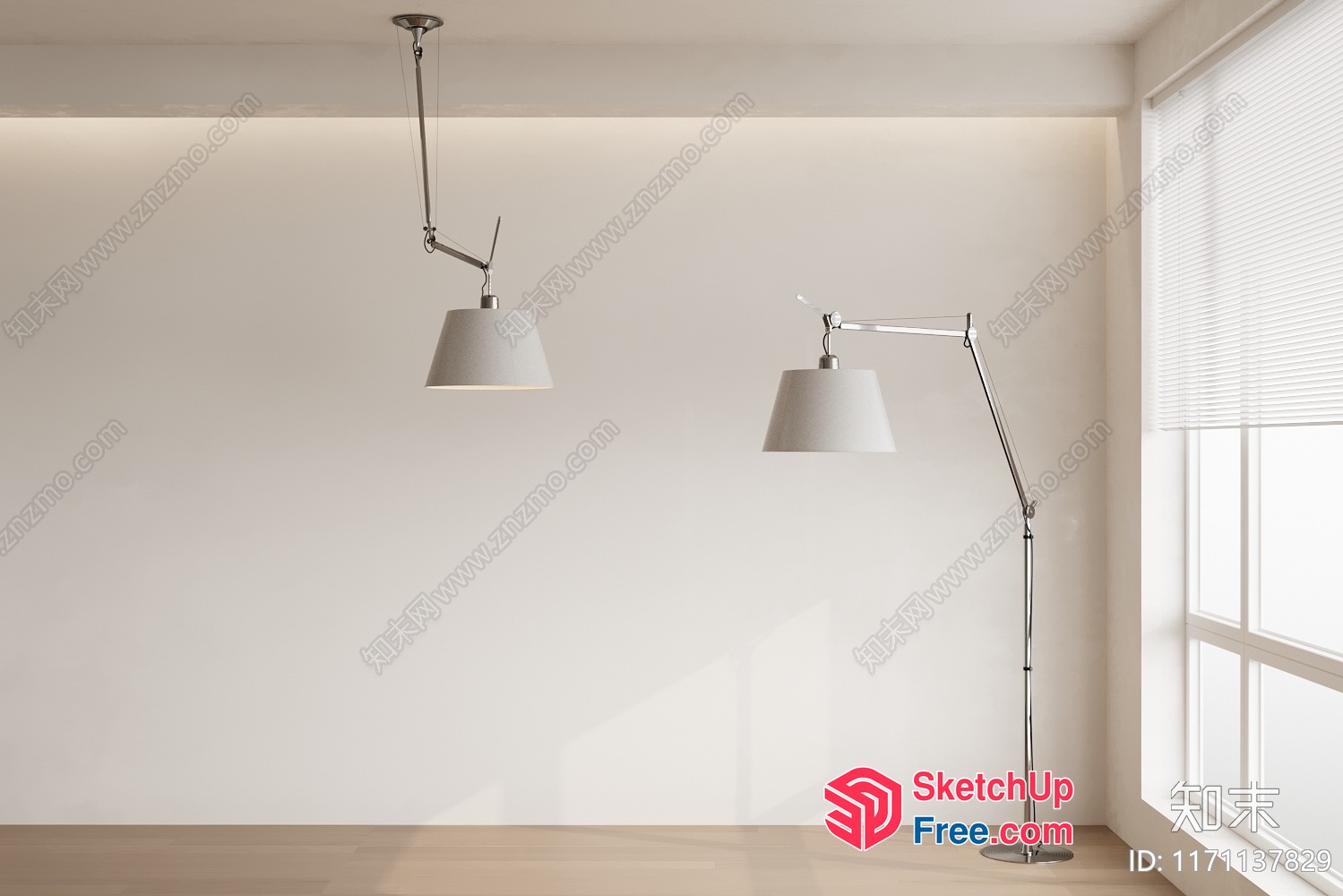 Empty White Room With Two Hanging Lights And Floor Lamp 3D SketchUp File