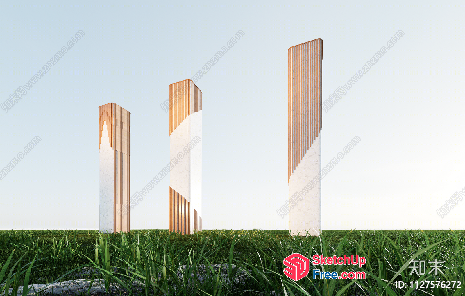 Four Pillars In A Field Of Grass 3D SketchUp File