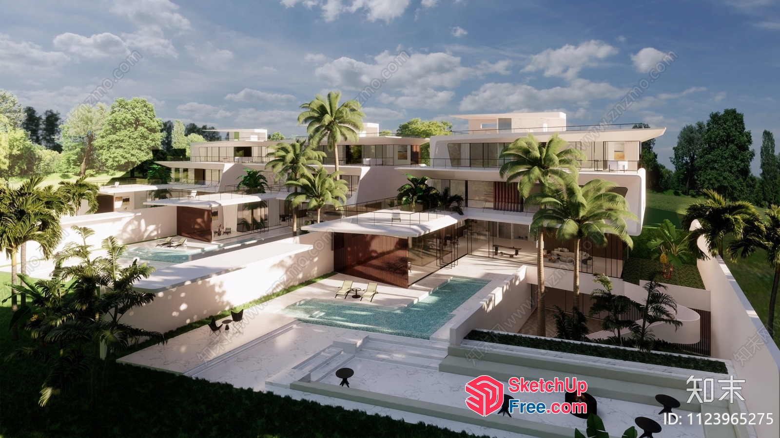 Modern Villa With Tropical Landscape And Infinity Pool 3D SketchUp File