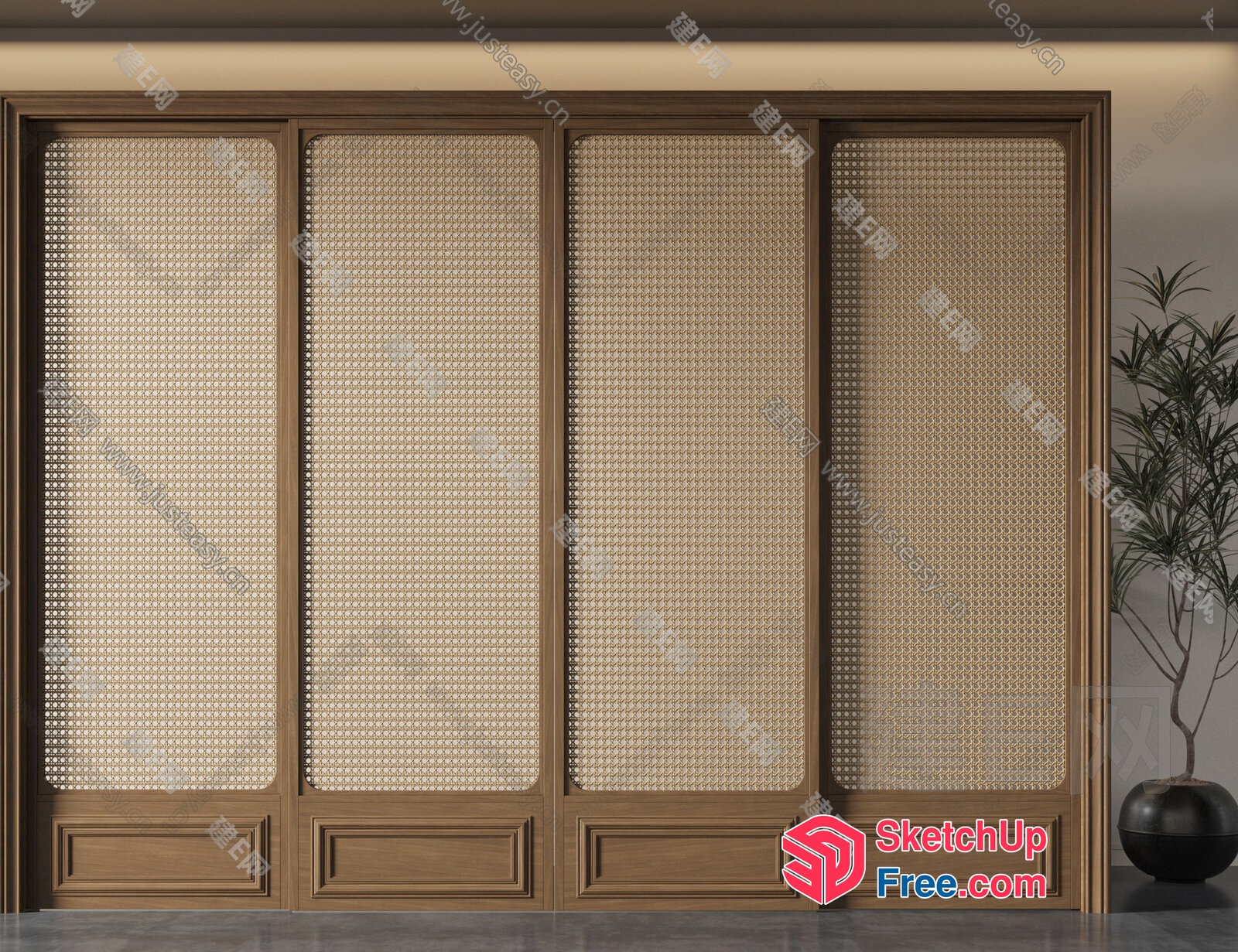 Partition Screen With Ornate Wooden Frame And Woven Panels 3D SketchUp File Partition Screen With Ornate Wooden Frame And Woven Panels 3D SketchUp File