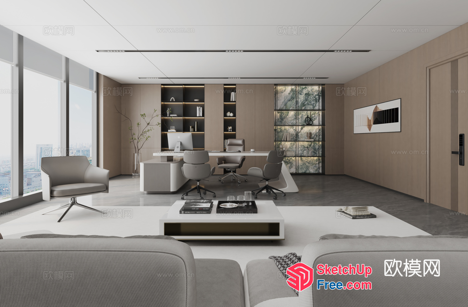 Modern Office Space With Neutral Color Scheme And Sleek Furniture 3D SketchUp File