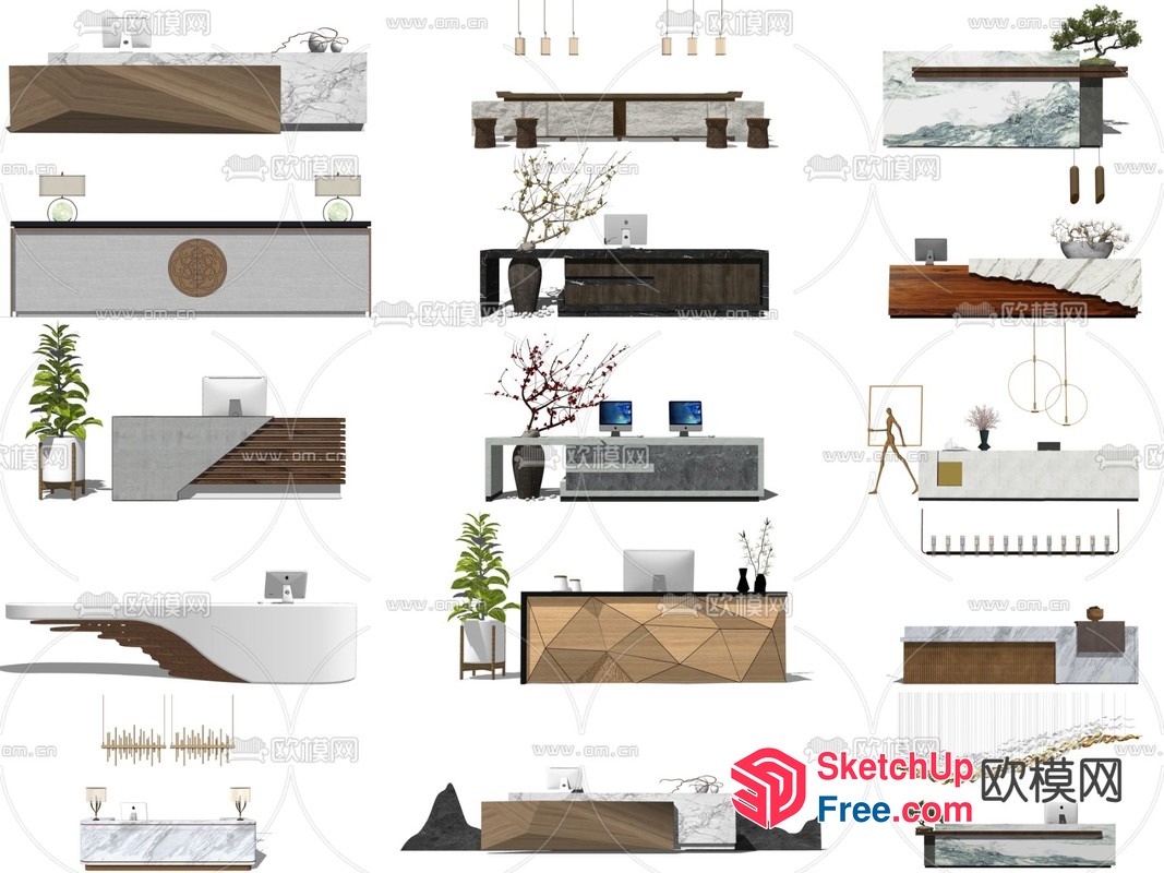 Modern Japanese-Inspired Office Reception Desk 3D SketchUp File