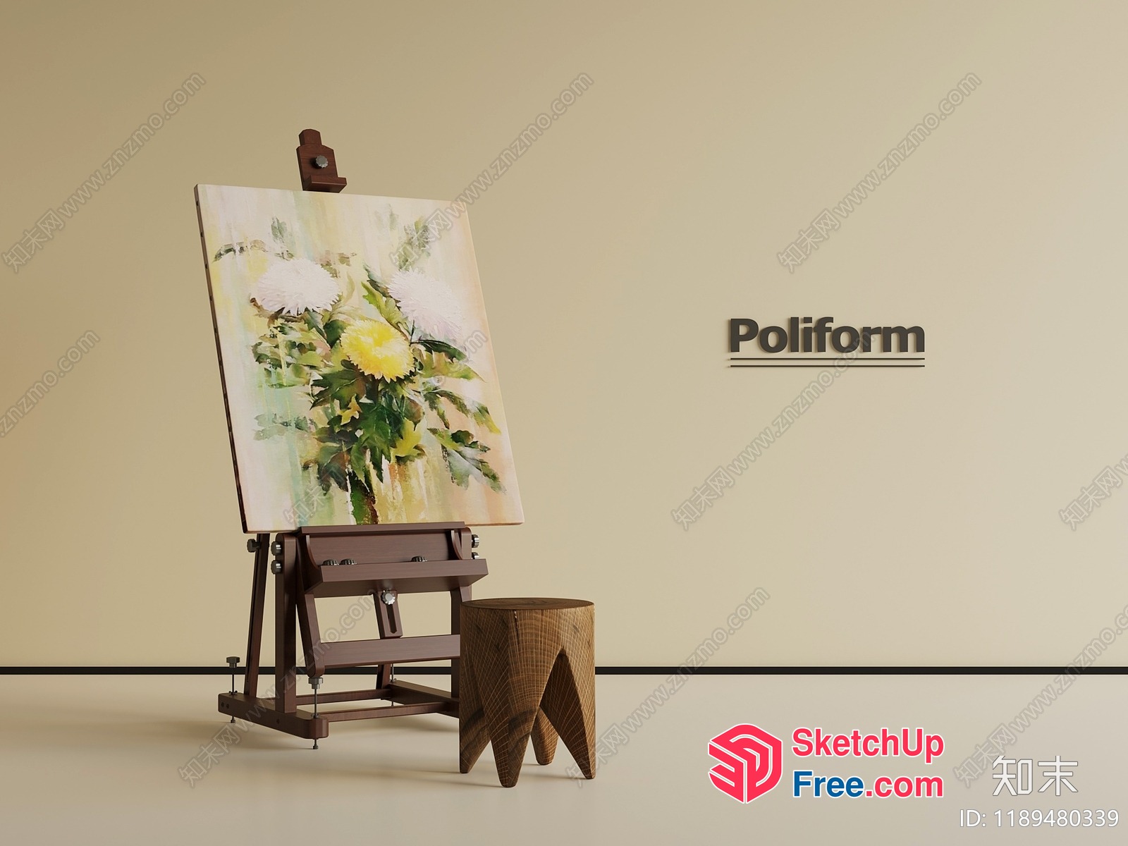 Elegant Flower Painting On A Wooden Easel 3D SketchUp File