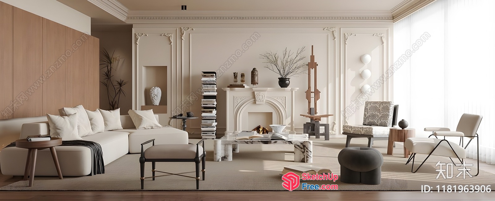 Elegant And Cozy Living Room With Fireplace 3D SketchUp File