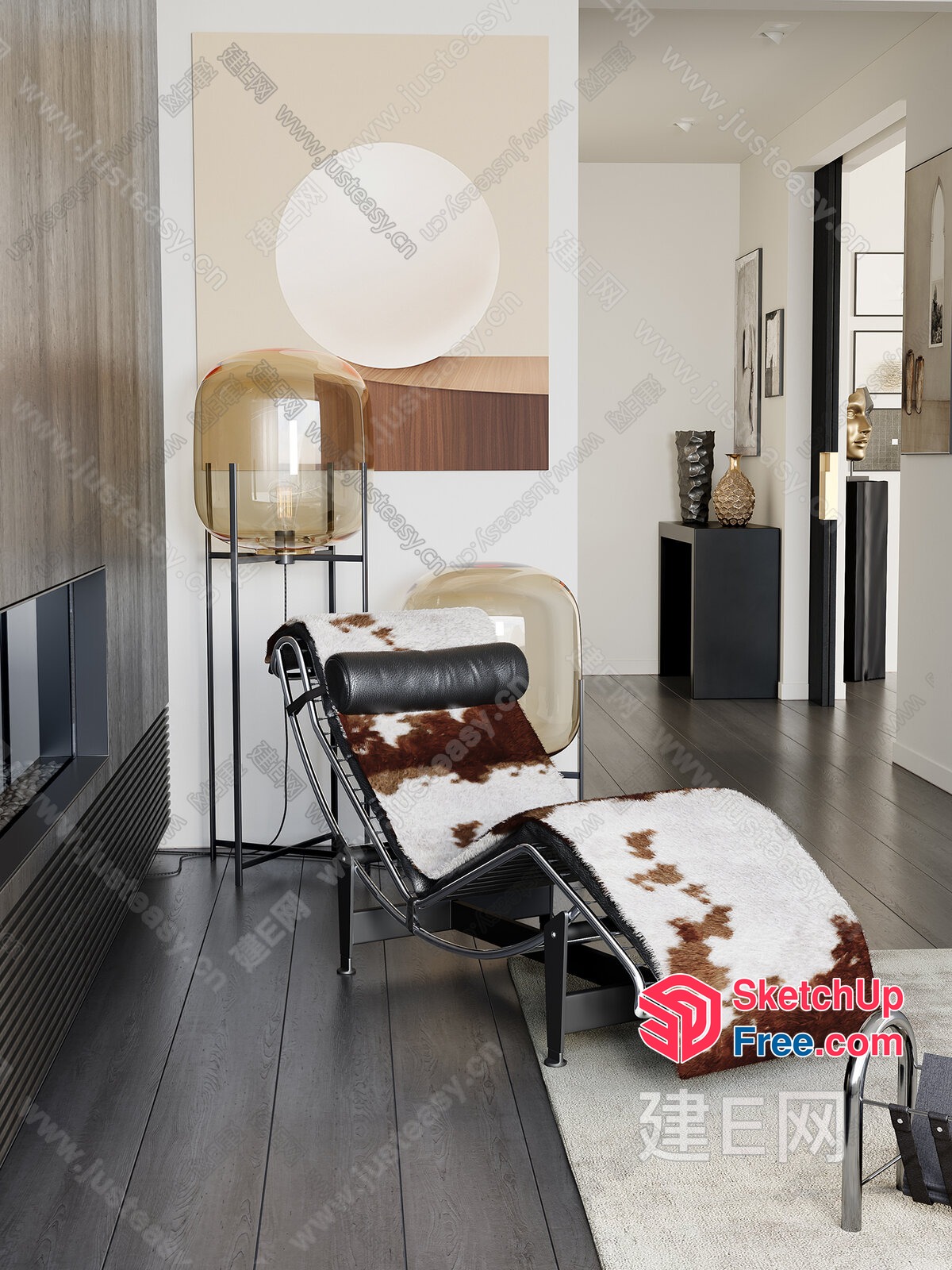 Minimalist Modern Living Room With Animal Print Chair 3D SketchUp File