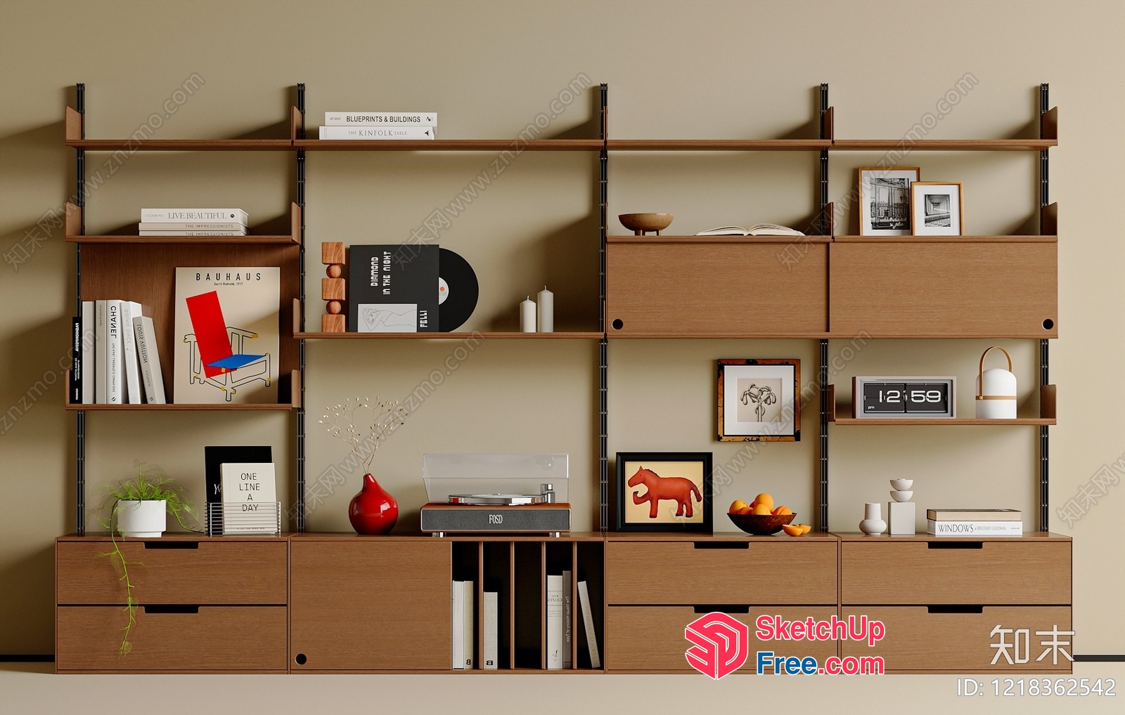 Modern Minimalist Shelving Unit With Storage 3D SketchUp File