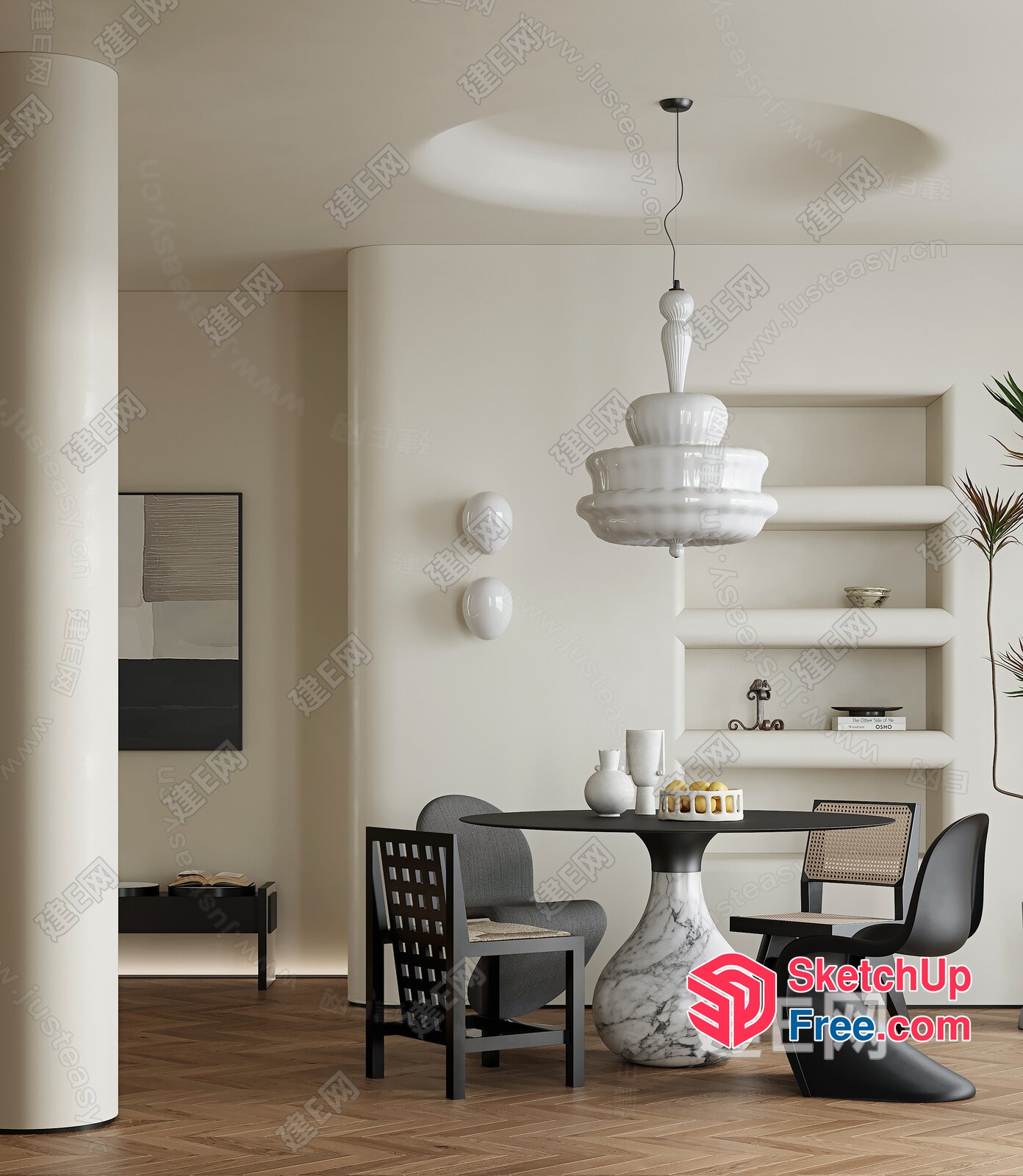 Modern Minimalist Dining Room With Unique Furniture And Decor 3D SketchUp File