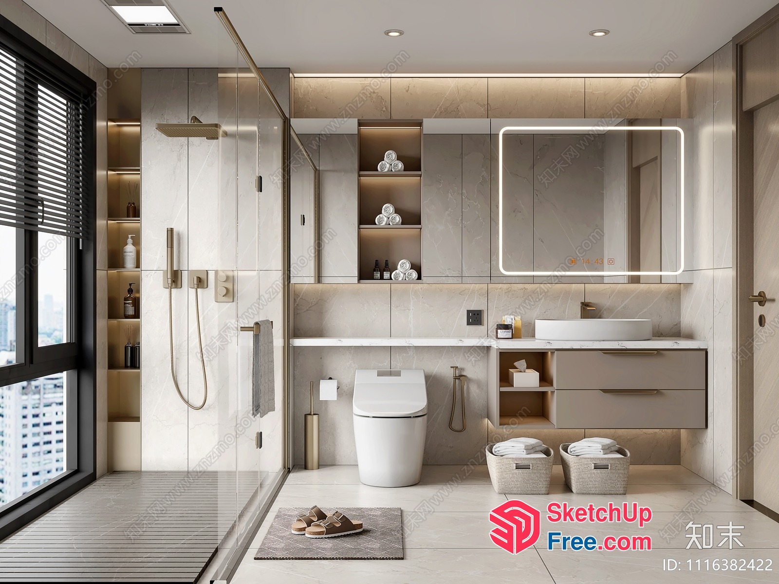 Modern Bathroom Interior With White And Gold Decor 3D SketchUp File