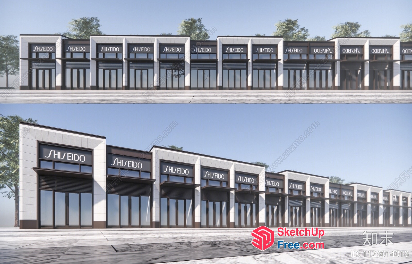 Modern Commercial Street With Shiseido Signage 3D SketchUp File