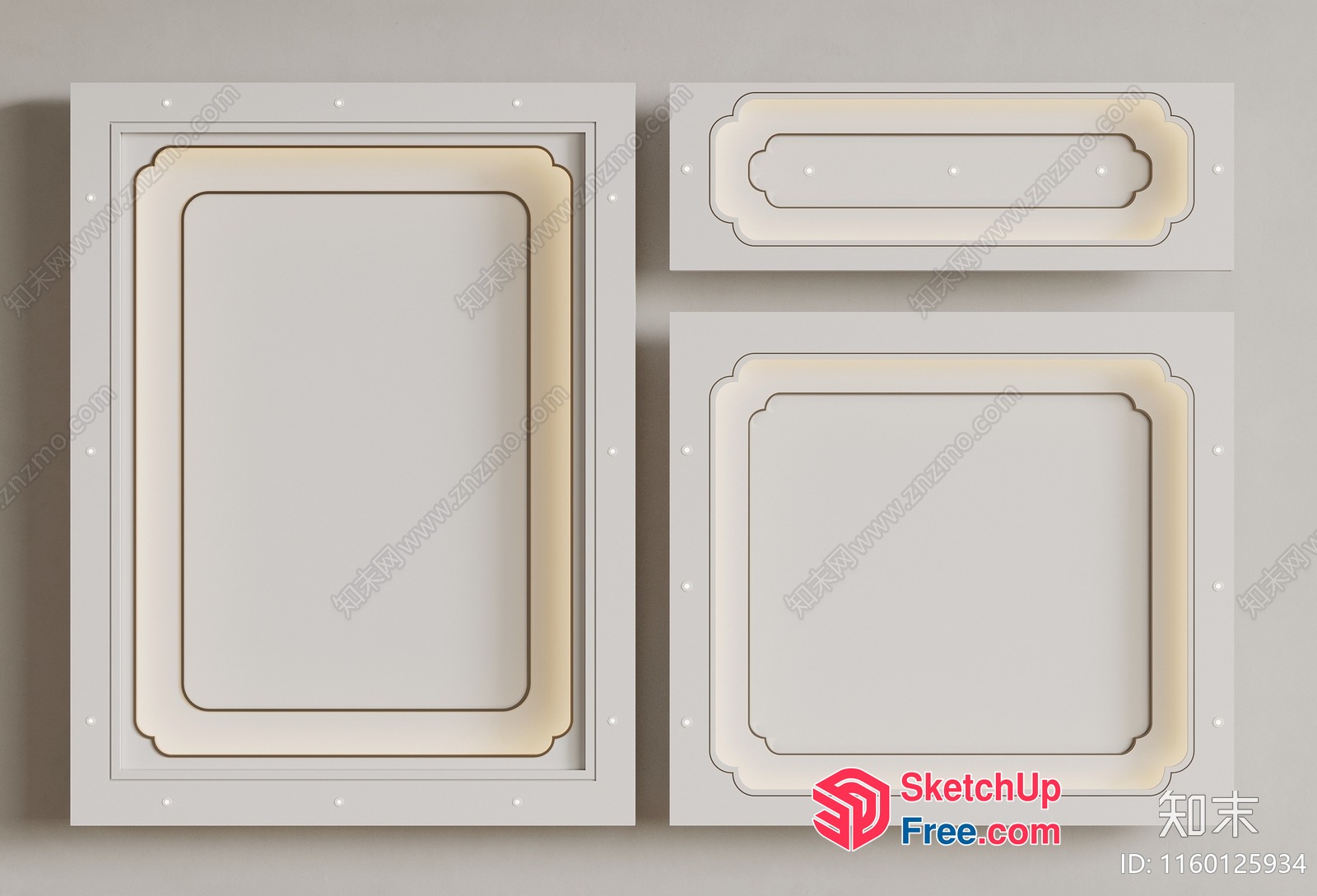 Ornate White Framed Rectangular And Square Shapes 3D SketchUp File