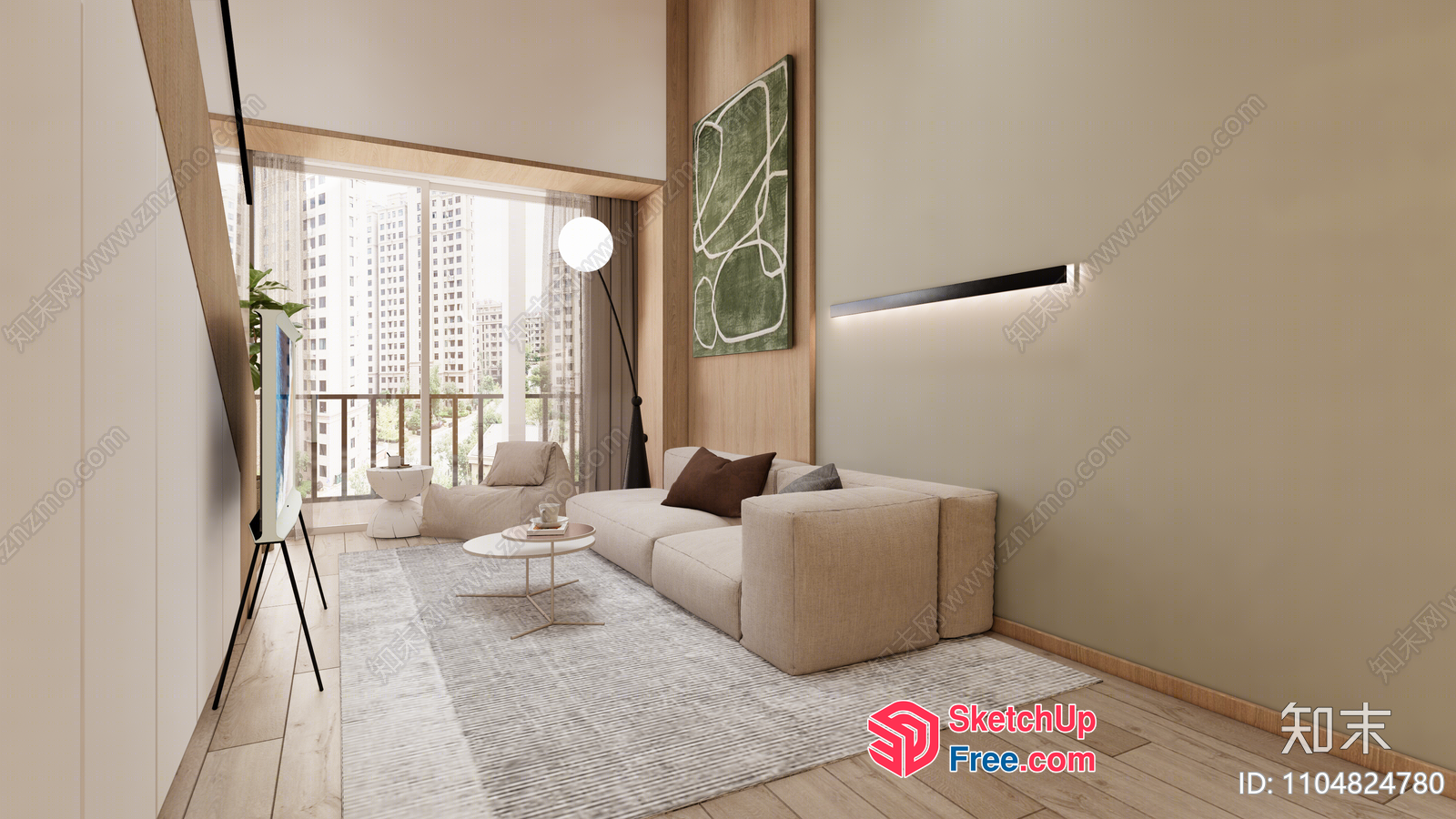 Modern Minimalist Living Room With City View 3D SketchUp File