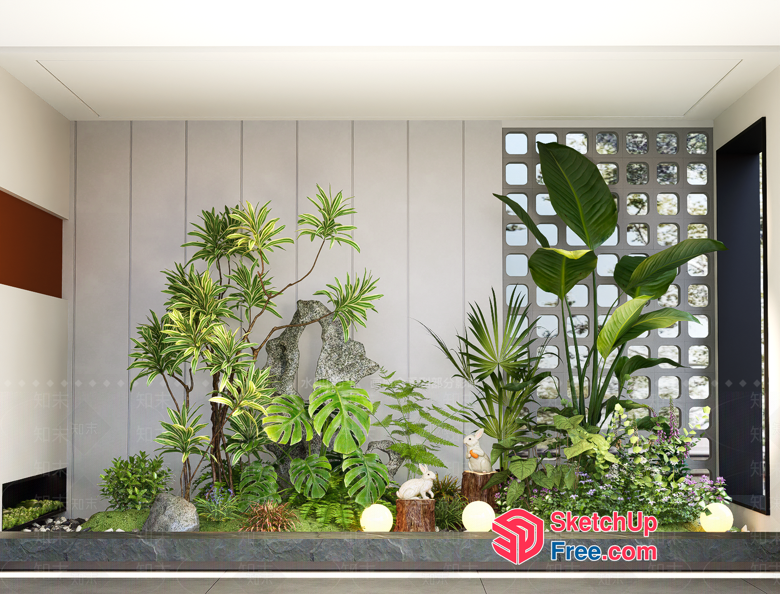Exotic Plant Arrangement In Modern Interior 3D SketchUp File