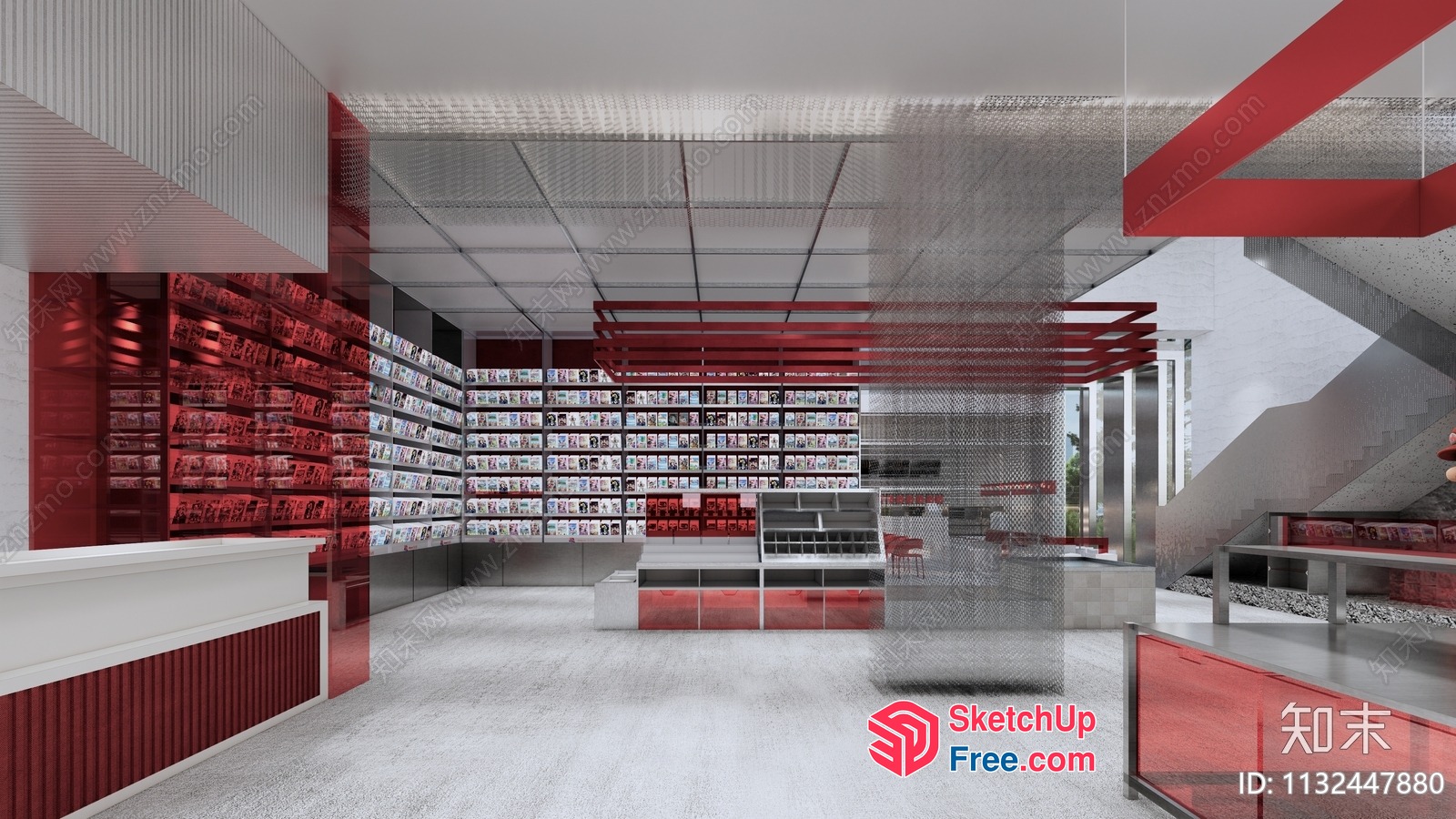Modern Commercial Store Interior With Red And White Decor 3D SketchUp File