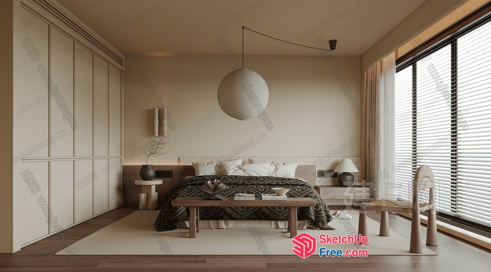 Elegant Japanese-Style Bedroom With Minimalist Decor 3D SketchUp File