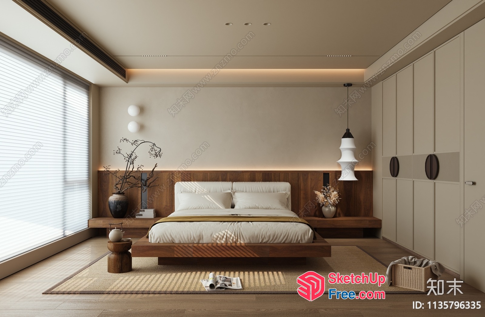 Modern Japanese Style Bedroom With Minimalist Decor 3D SketchUp File