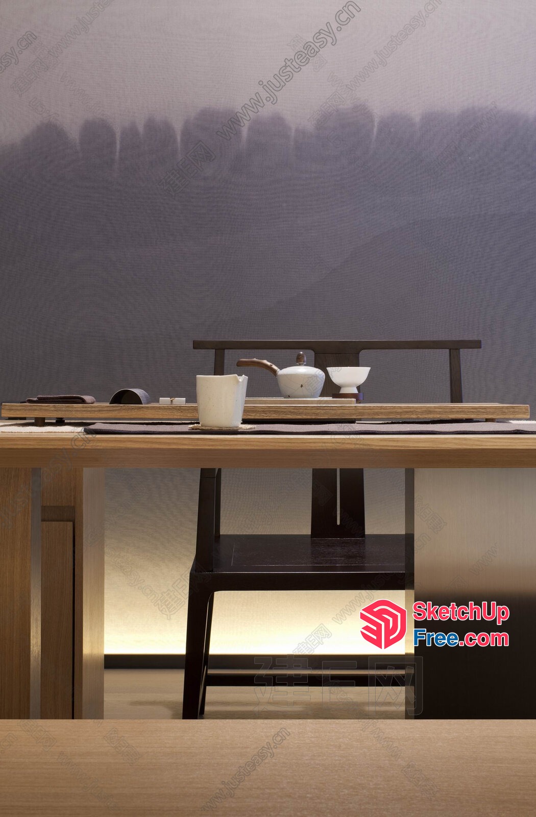 Asian-Inspired Dining Table With Traditional Teapot Set 3D SketchUp File