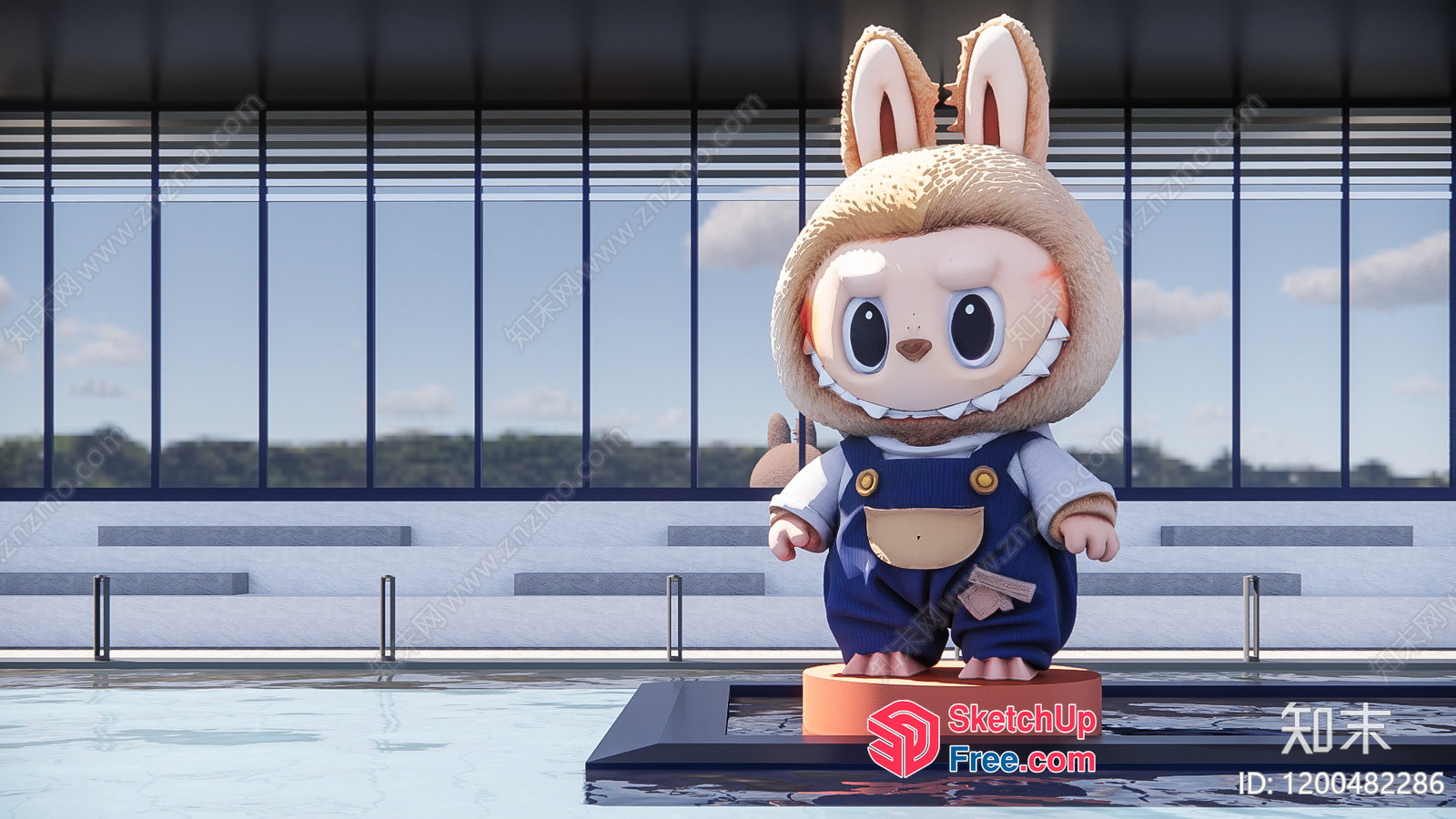 Adorable Cartoon Animal Character In Blue Overalls 3D SketchUp File