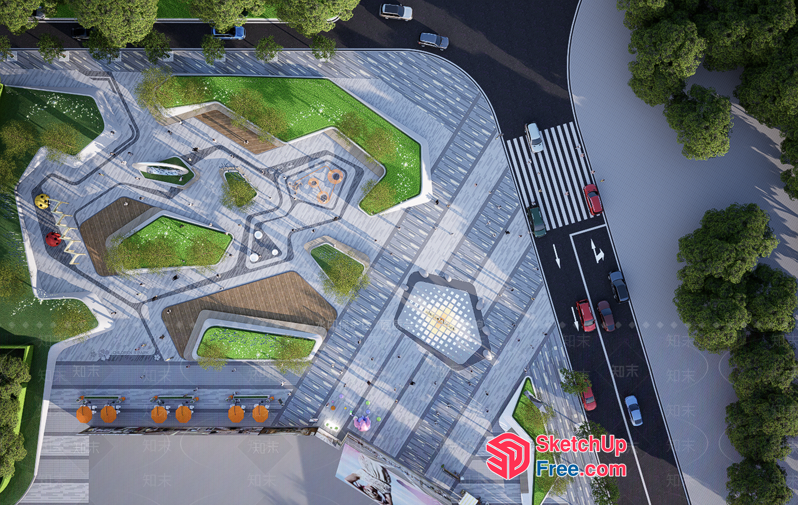 Modern Commercial Street With Unique Architectural Design 3D SketchUp File
