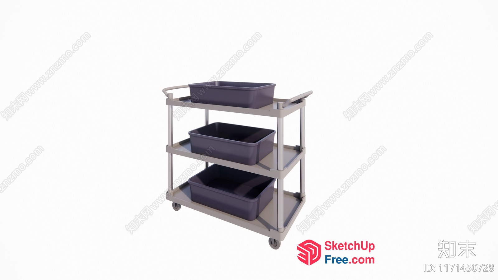 3-Tier Shelving Unit With Grey Containers 3D SketchUp File
