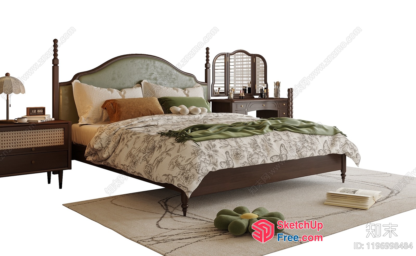 Elegant Brown And Green Bedroom Interior 3D SketchUp File
