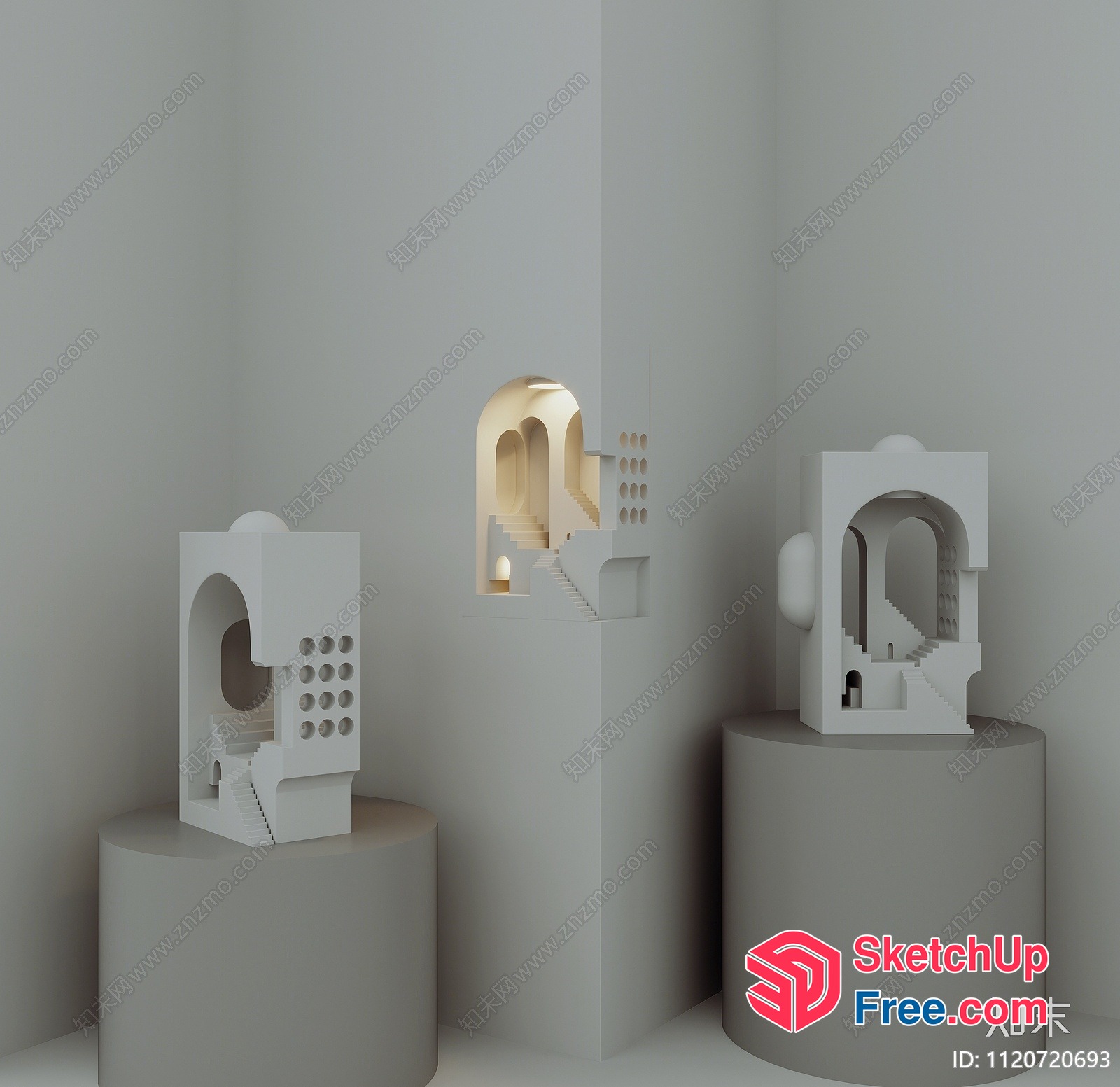 Modern White Staircase And Architectural Elements 3D SketchUp File