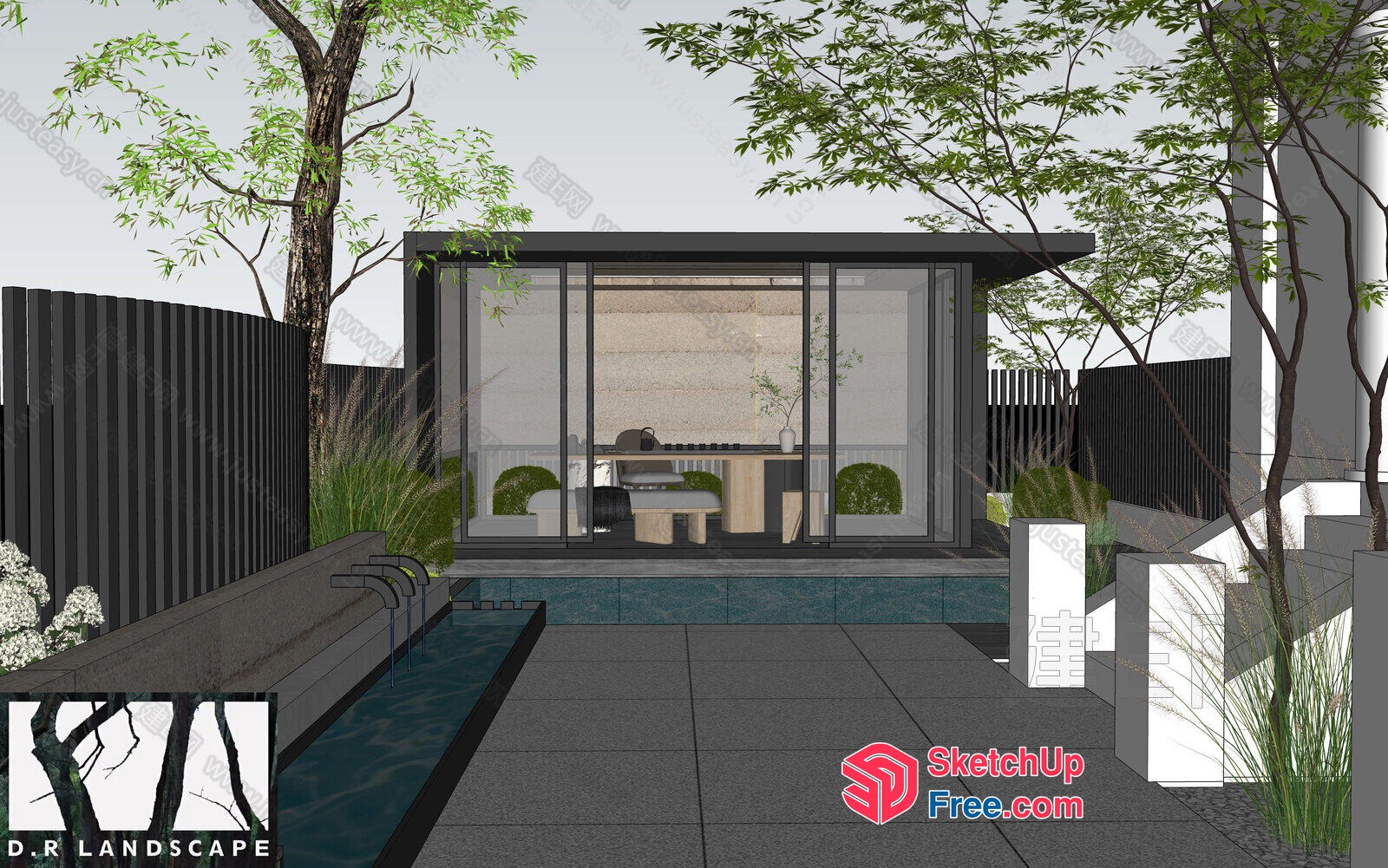 Modern Glass Curtain Wall Office Space 3D SketchUp File