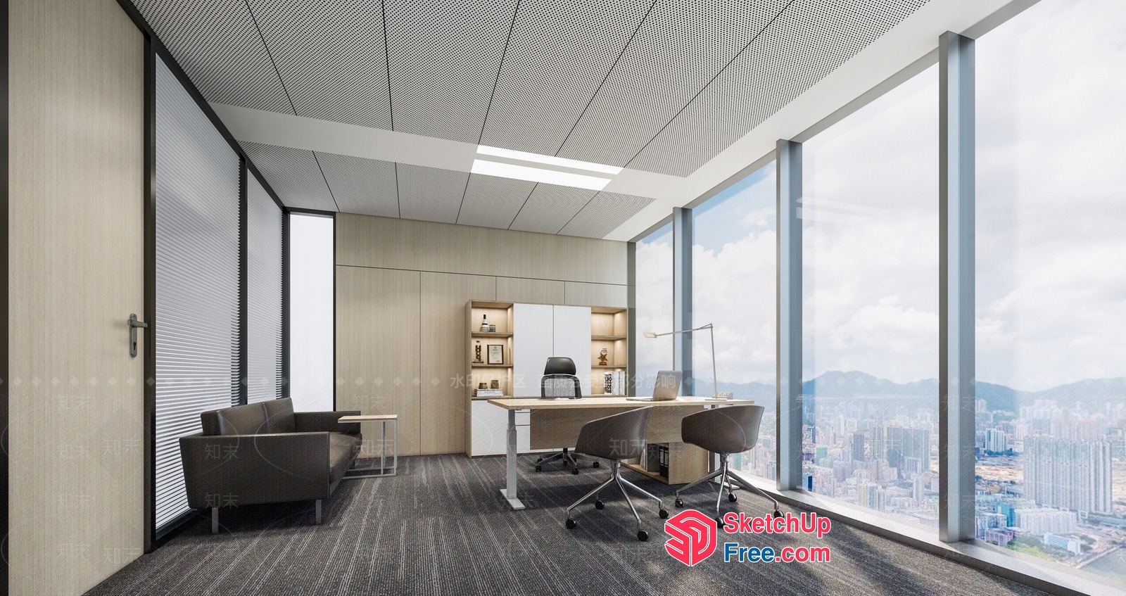 Modern Office Space With City View 3D SketchUp File