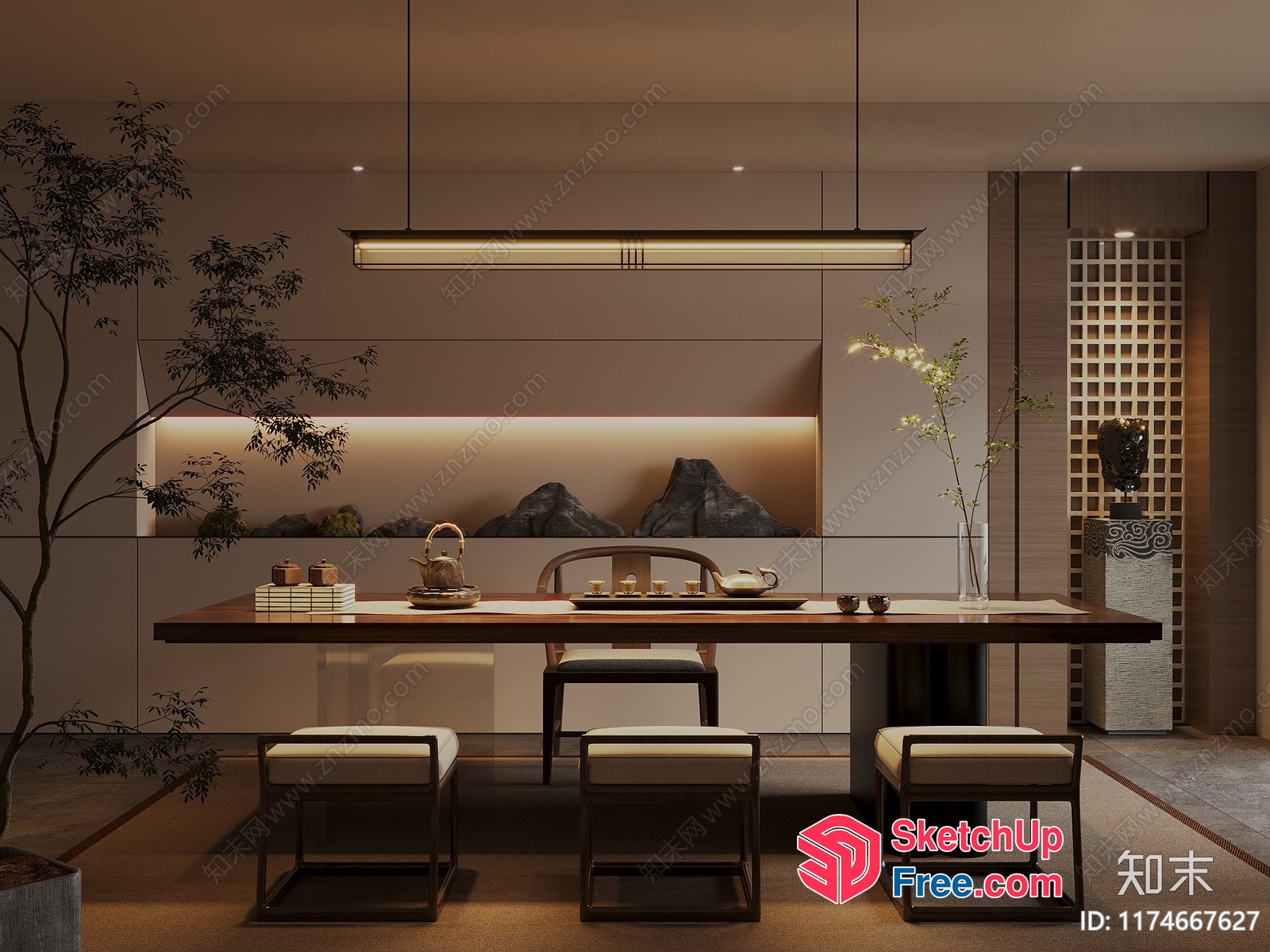 Elegant Modern Japanese-Style Dining Room With Minimalist Decor 3D SketchUp File