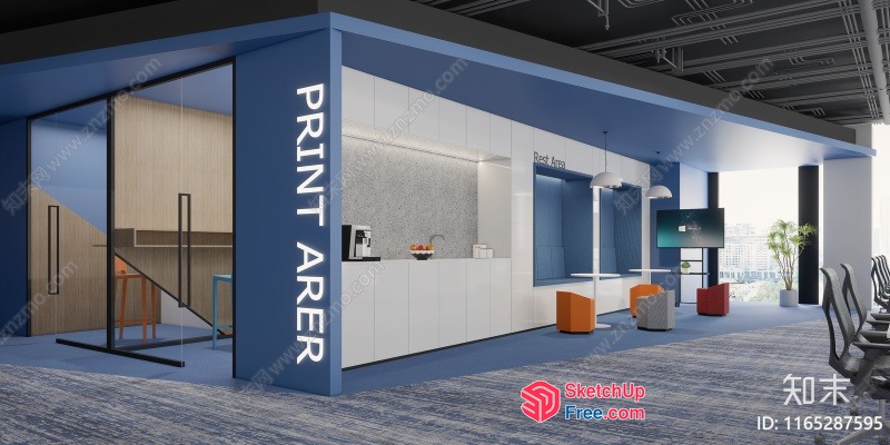Modern Office Space With Blue And White Aesthetic 3D SketchUp File